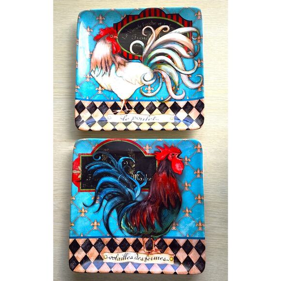 PLATES-SALAD/LUNCH/BUFFET-CERTIFIED INT'L-French Barnyard-Roosters-Colorful - Picture 1 of 13